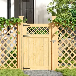 Rhombus Garden Wood Fence Gate with Door Latch 90cm W x 150cm H