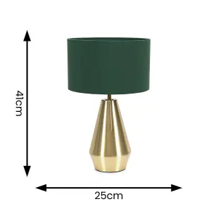 ValueLights Jax Gold Metal Touch Dimmer Table Lamp with Forest Green Drum Shade