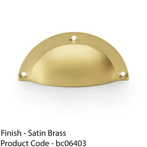 Half Moon Cup Handle - Satin Brass - 86mm Centres Solid Brass Shaker Drawer Pull