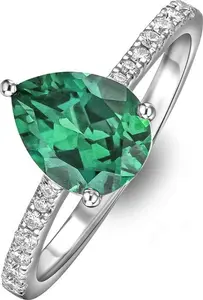 Astra 2.30Ct Lab Emerald And Diamond Shoulder Set Pear Cut Ring In Silver