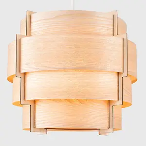 ValueLights Persia Brown Modern Wood Veneer Stepped Drum Ceiling Pendant Light Shades