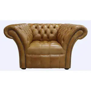 Chesterfield Armchair Buttoned Seat Old English Aniline Tan Leather In Balmoral Style