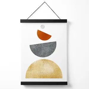 Orange and Yellow Semi Circles Mid Century Geometric Medium Poster with Black Hanger