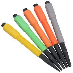 5pc Nail Punch Coloured Set 1.6 - 4.8mm Soft Grip Hollow End Steel