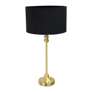 ValueLights Maggie Gold Metal Candlestick Slim Table Lamp with Black Velvet Drum Lamp Shade and LED Bulb