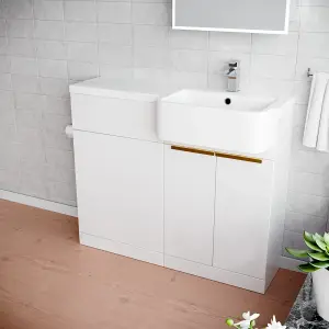 Nes Home Right Hand Freestanding Basin Vanity Unit With Brushed Brass handles & WC Unit