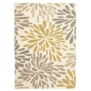 Beige Grey Wool Floral Handmade Easy to Clean Rug for Living Room and Bedroom-80cm X 150cm