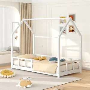 White Toddler Bed with House Frame Pine Wood