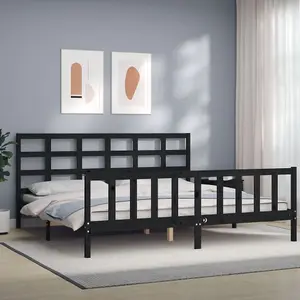 Berkfield Bed Frame with Headboard Black 200x200 cm Solid Wood