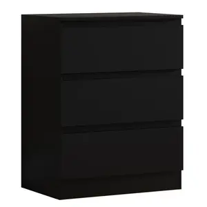 Carlton 3 Drawer Chest Of Drawers: 60cm Wide. Matt Finish. Scratch Resistant. Handleless Design. 14cm Deep Drawers Matte Black