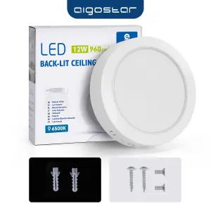 Aigostar Ultra-Thin 12W Round Surface Mounted LED Ceiling Lights, 1350Lumen Warm White 6500K