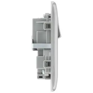 BG Brushed Steel Double 13A 12W Raised slim Switched Screwed Socket with USB, x2 & Grey inserts