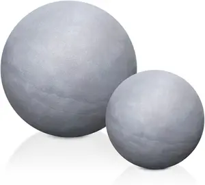 Set of 2 IDEALIST™ Grey Reinforced Stone Outdoor Concrete Effect Garden Decorative Balls: D25 + D30cm, 5.5 + 7.7lbs