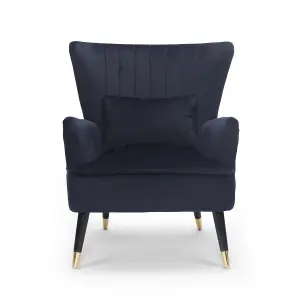 Velvet Navy Blue Camila Accent Wingback Chair with Footstool