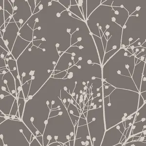 Clarissa Hulse Gypsophila Mocha & Silver effect Smooth Wallpaper