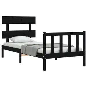 Berkfield Bed Frame with Headboard Black 90x200 cm Solid Wood