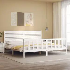 Berkfield Bed Frame with Headboard White 200x200 cm Solid Wood