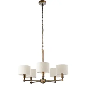 Anson Lighting Maja Aged Hammered Bronze and Natural Linen 5 Light Ceiling Pendant