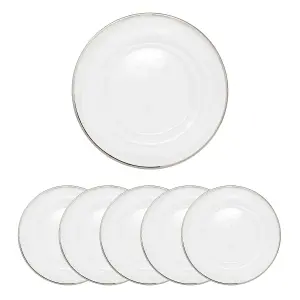 Neel Blue Charger Plates for Table Decoration - Silver Trim Pearl Flower - Pack of 6