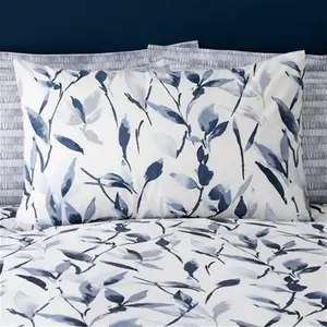 Dunelm Zen Reversible Duvet Cover And Pillowcase Set, Scandi, Size: Single, Blue, Navy, 100% Cotton