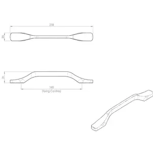 2x Straight Slimline Cupboard Pull Handle 160mm Fixing Centres Polished Chrome