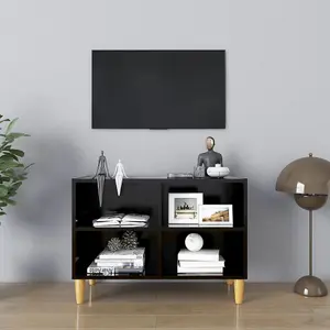 Berkfield TV Cabinet with Solid Wood Legs Black 69.5x30x50 cm