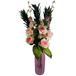 Pack of 6 x 80cm Artificial Pink Rose Stem - 18 flowers