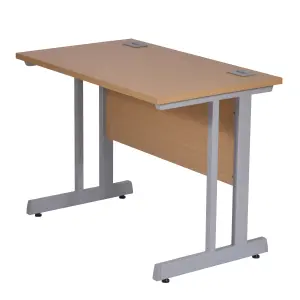 Nautilus Designs Computer Desk Oak Top Silver Frame Workstation with Cable Management for Home Office, Gaming (W)1600m