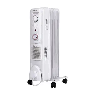 1500W Oil Filled Radiator Portable Fan Heater 5 Fin Timer White