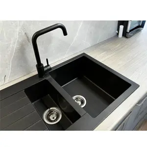 Liquida LG150BL 1.5 Bowl Granite Reversible Inset Black Kitchen Sink With Waste