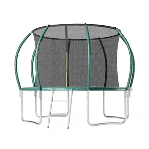 12ft Outdoor Round Trampoline with Safety Net Enclosure and Ladder for Garden, Dark Green