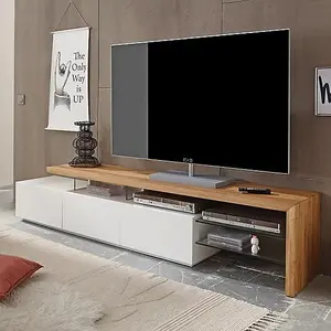 Alanis Wooden TV Stand With Storage In Knotty Oak And Matt White