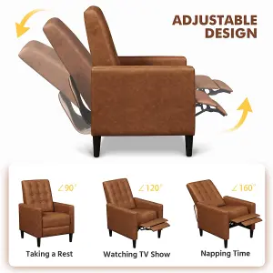 Yaheetech Brown Faux Leather Recliner Sofa with Adjustable Back