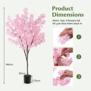 Costway 190cm Tall Artificial Cherry Blossom Tree Faux Floral Plant Indoor Decor