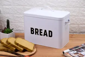 simpa Classic Vintage Inspired Large White Metal Bread Bin.