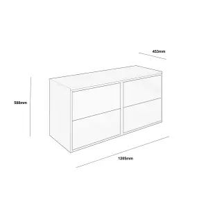 Grasmere Matt Grey Wall-mounted 4 Drawer Bathroom Cabinet (H) 588mm (W) 1205mm