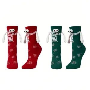 2 Pairs Funny Christmas Couple Holding Hands Socks mix