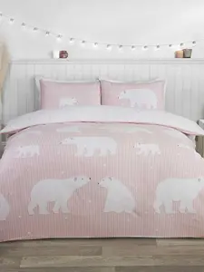 Polar Bear 100% Brushed Cotton Double Duvet Cover Set Blush