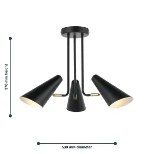 First Choice Lighting Set of 2 Dakotta Matt Black & Brushed Gold Adjustable 3 Light Fittings