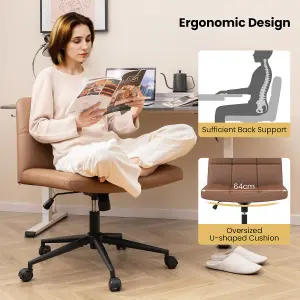 Costway Rolling Armless Chair PU Leather Upholstered Cross-legged Office Chair