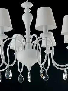 Luminosa ARTHUR 8 Light Chandeliers with Shades White, Fabric Lampshade 88x60cm