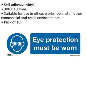 10 Pack of Eye Protection Required Safety Signs - Durable Self-Adhesive Stickers