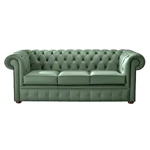 Chesterfield 3 Seater Shelly Jade Green Leather Sofa Bespoke In Classic Style