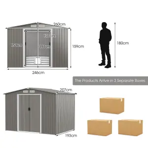 Costway 8 x 6 FT Outdoor Storage Shed Galvanized Steel Shed w/ Foundation & Ramp