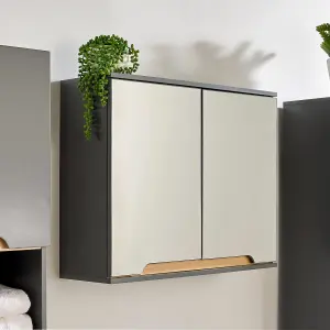 Home Source Florence Mirrored Hanging Wall Bathroom Storage Cabinet Grey