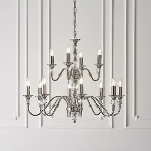 Luminosa Polina 12 Light Chandelier Polished Nickel Plate & Crystal Finish, E14