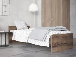 Single Bed Frame Headboard Bedroom Dark Oak Effect Euro Solid Wood Slats Nepo