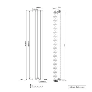 Right Radiators 1600x236mm Vertical Single Oval Column Designer Radiator Anthracite