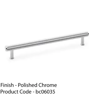 Knurled T Bar Pull Handle - Polished Chrome - 224mm Centres Premium Drawer Door