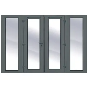 Clear Glazed Grey uPVC French Door setwith4panes , (H)2090mm (W)2690mm External